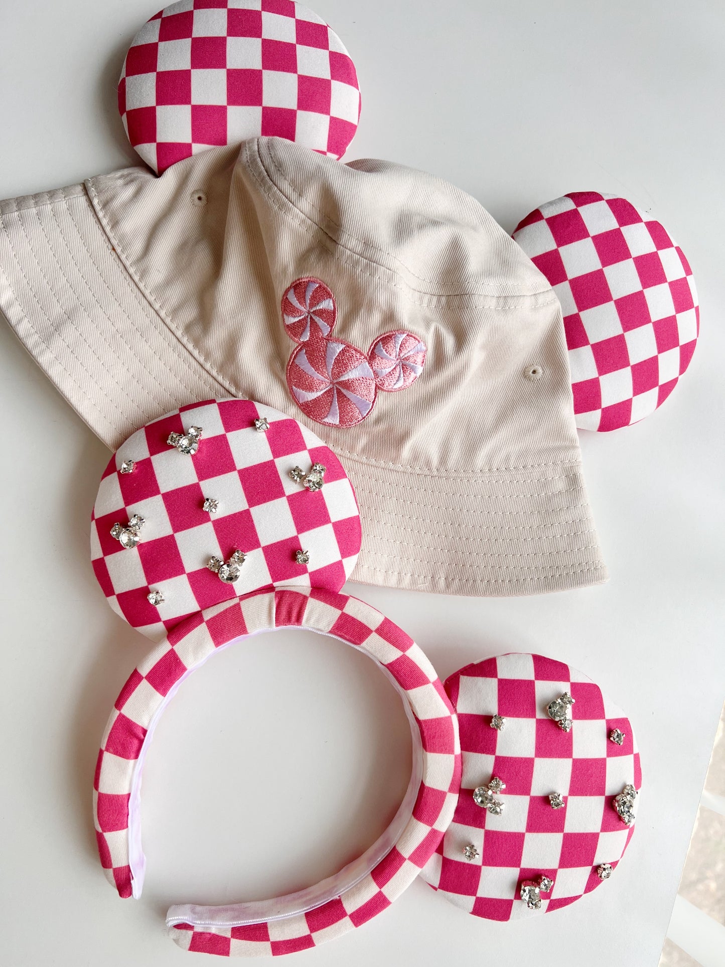 Pink Gumdrop Checkered Padded Ears