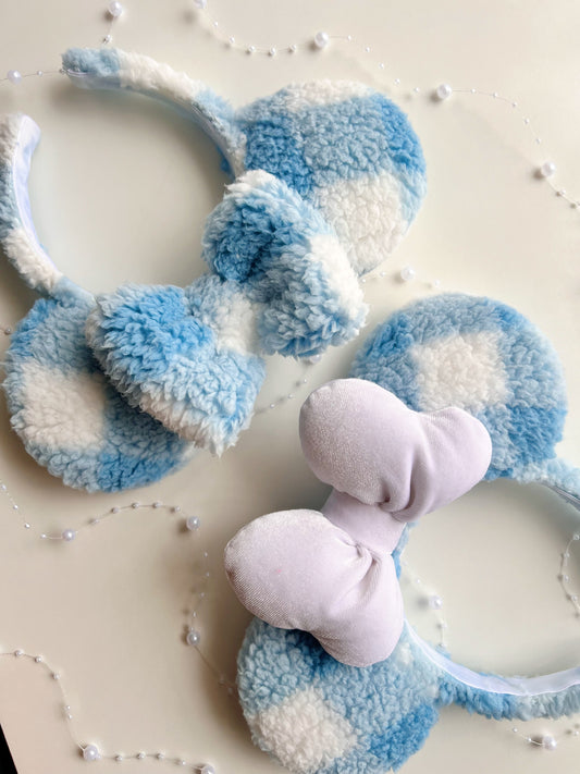 Powder Blue Gingham Sherpa Ears
