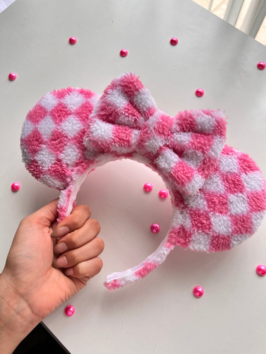 Pink Checkered Sherpa Ears