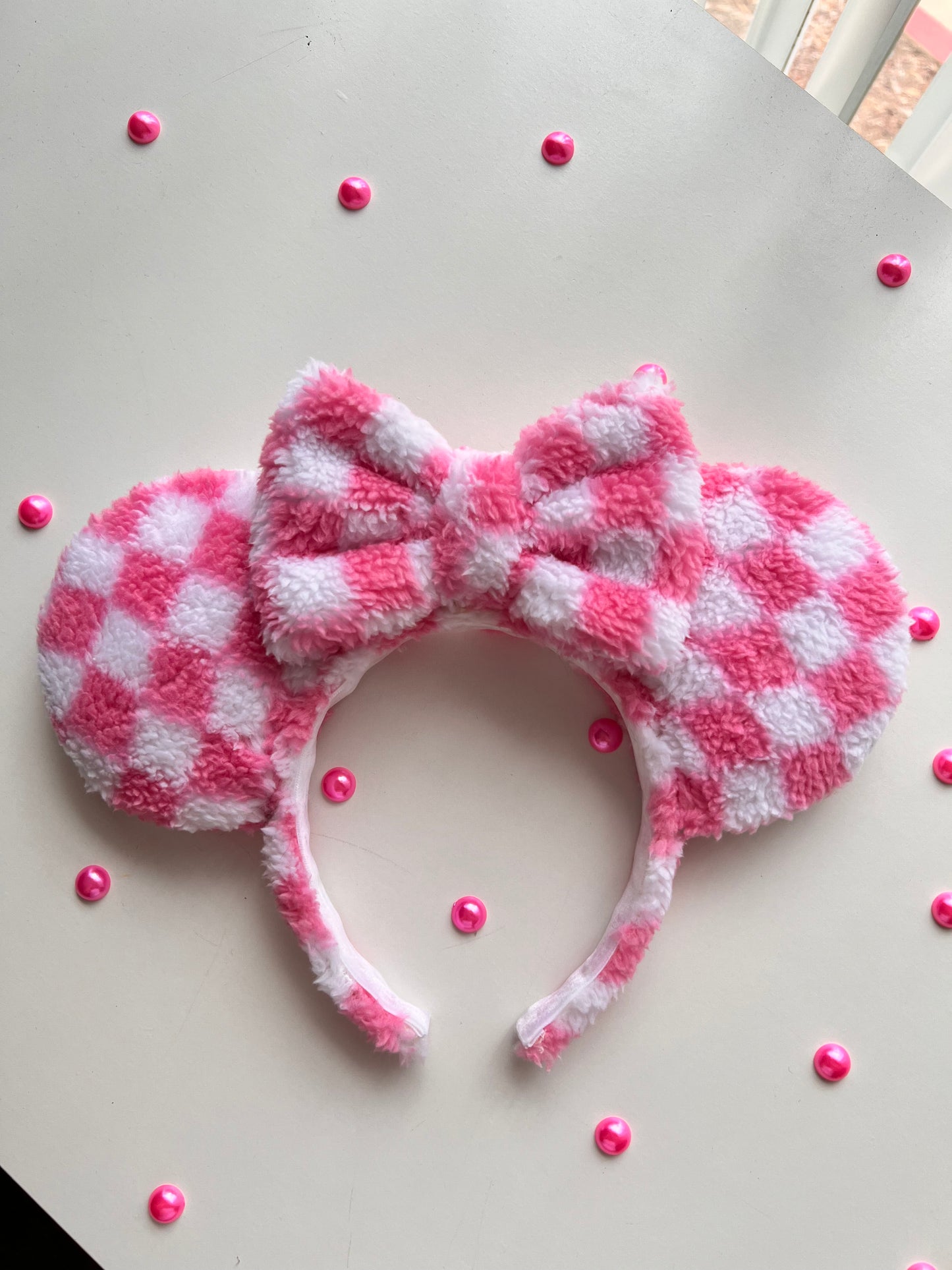 Pink Checkered Sherpa Ears