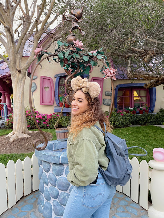 Latte Flannel Jumbo Bow Sherpa Ears