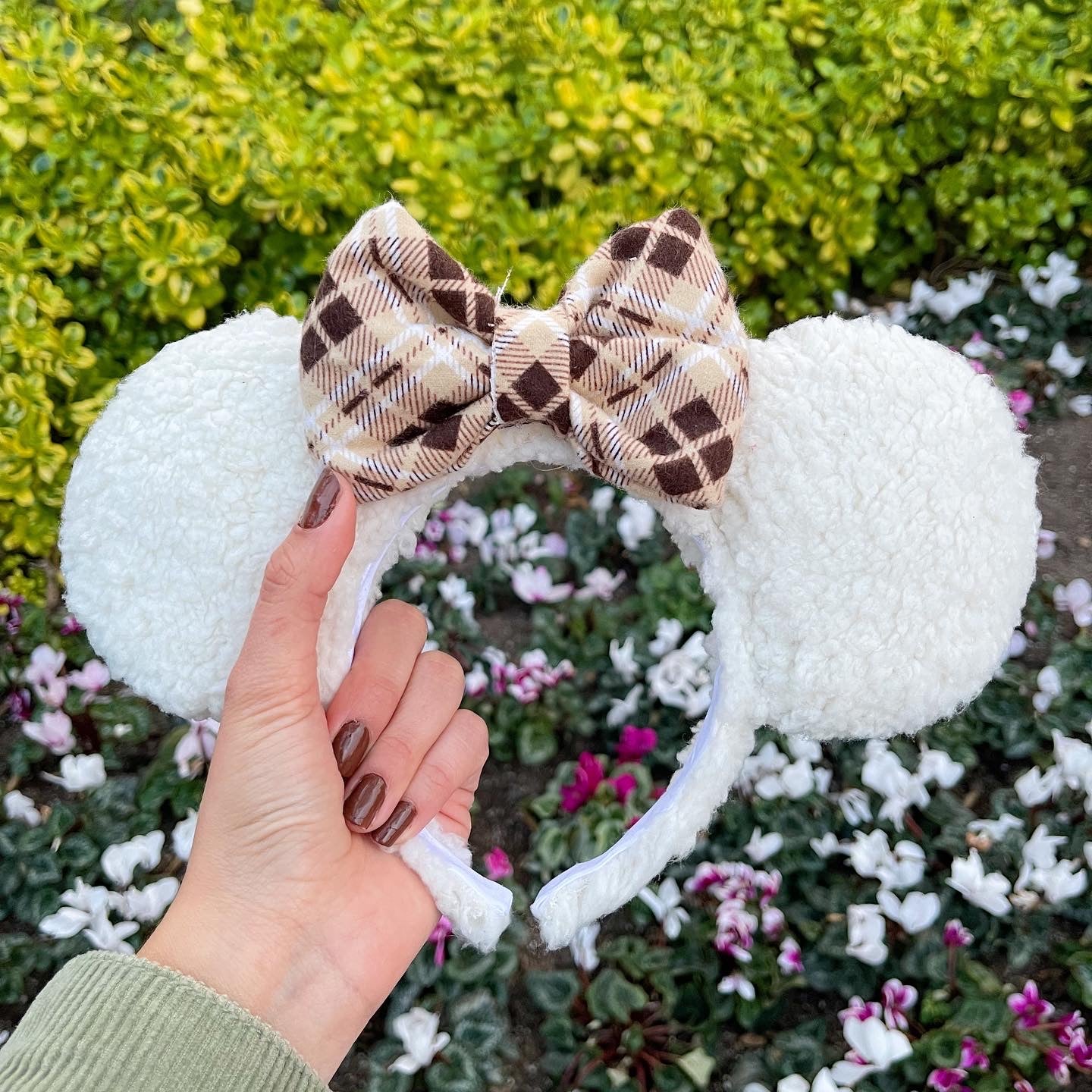 Ivory Plaid Flannel Ears