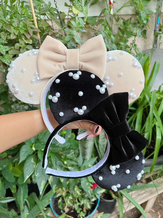 Black & Cream Mouse Pearl Ears